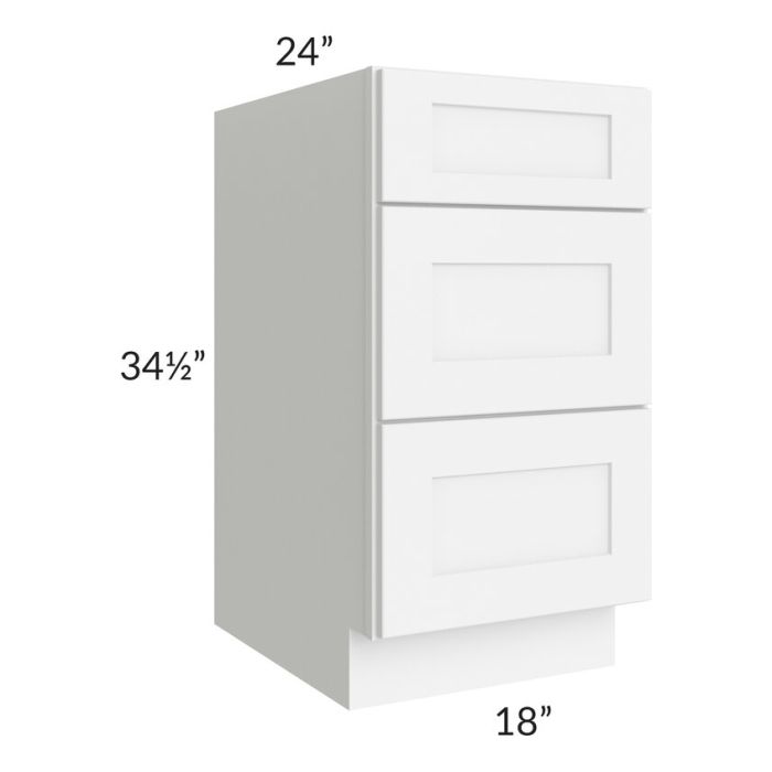 RTA Brilliant White Shaker 18" 3-Drawer Base Cabinet