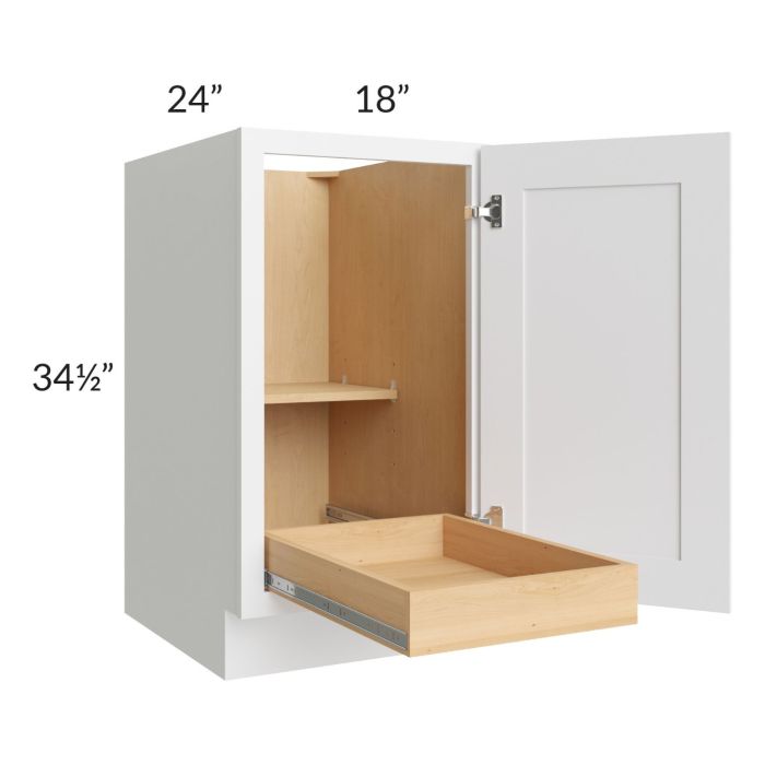RTA Brilliant White Shaker 18" Full Height Door Base Cabinet with 1 Rollout Tray