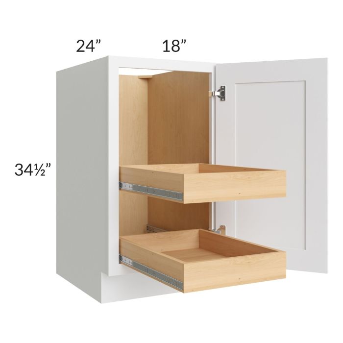 RTA Brilliant White Shaker 18" Full Height Door Base Cabinet with 2 Rollout Trays with 2 Decorative END Panels