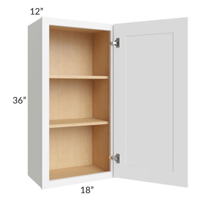 RTA Brilliant White Shaker 18" x 36" High Single Door Wall Cabinet with 2 Decorative END Panels