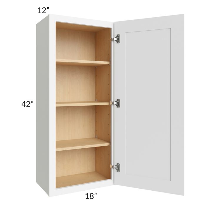 RTA Brilliant White Shaker 18" x 42" High Single Door Wall Cabinet with 1 Decorative END Panel