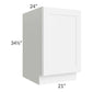 RTA Brilliant White Shaker 21" Full Height Door Base Cabinet