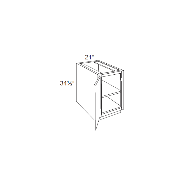 RTA Brilliant White Shaker 21" Full Height Door Base Cabinet with 1 Decorative END Panel and 2 Roll Out Trays