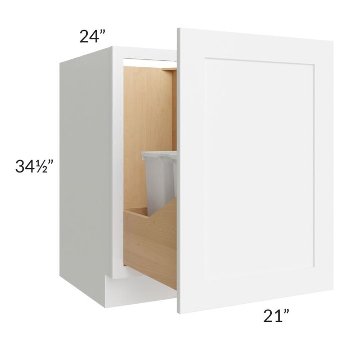 RTA Brilliant White Shaker 21" Full Height Door Base Cabinet with Double Trashcan Pullout