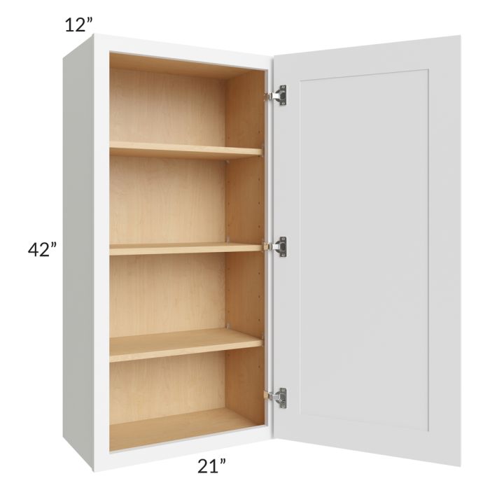 RTA Brilliant White Shaker 21" x 42" High Single Door Wall Cabinet with 1 Decorative END Panel