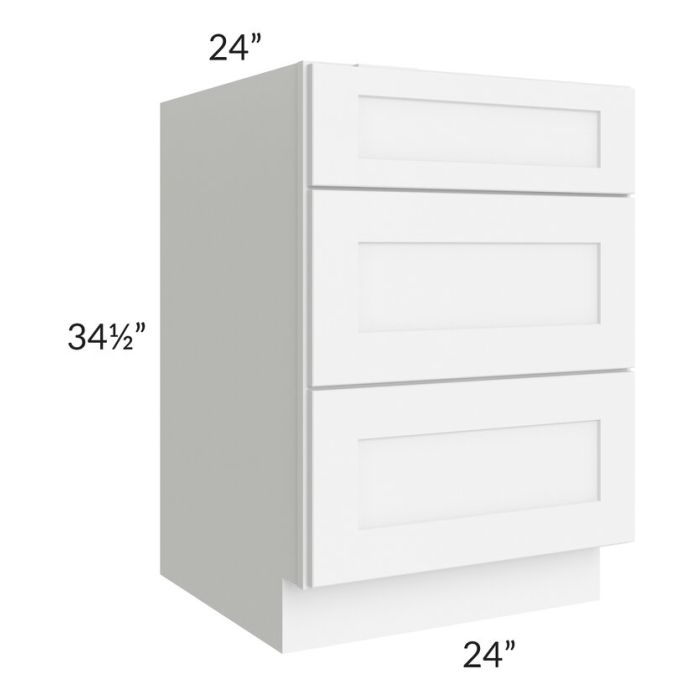 RTA Brilliant White Shaker 24" 3-Drawer Base Cabinet with 1 Decorative END Panel