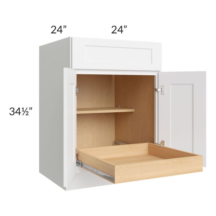 RTA Brilliant White Shaker 24" Base Cabinet with 1 Rollout Tray