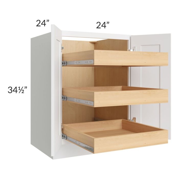 RTA Brilliant White Shaker 24" Full Height Base Cabinet with 3 Rollout Trays