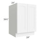 RTA Brilliant White Shaker 24" Full Height Door Base Cabinet with 2 Rollout Trays