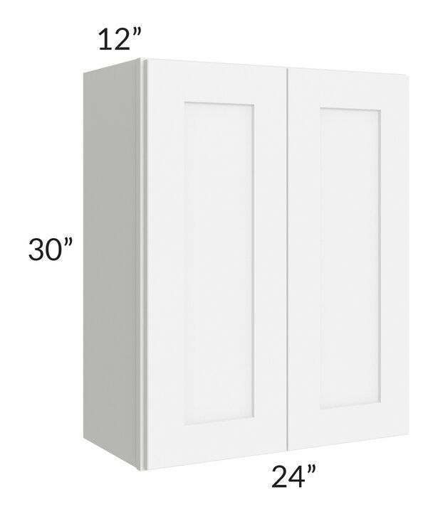 RTA Brilliant White Shaker 24" x 30" High Double Door Wall Cabinet with 1 Decorative END Panel