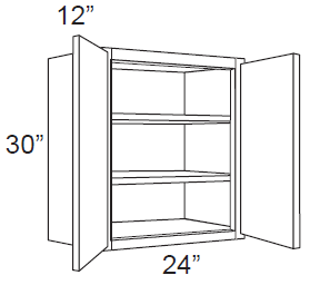 RTA Brilliant White Shaker 24" x 30" High Double Door Wall Cabinet with 1 Decorative END Panel