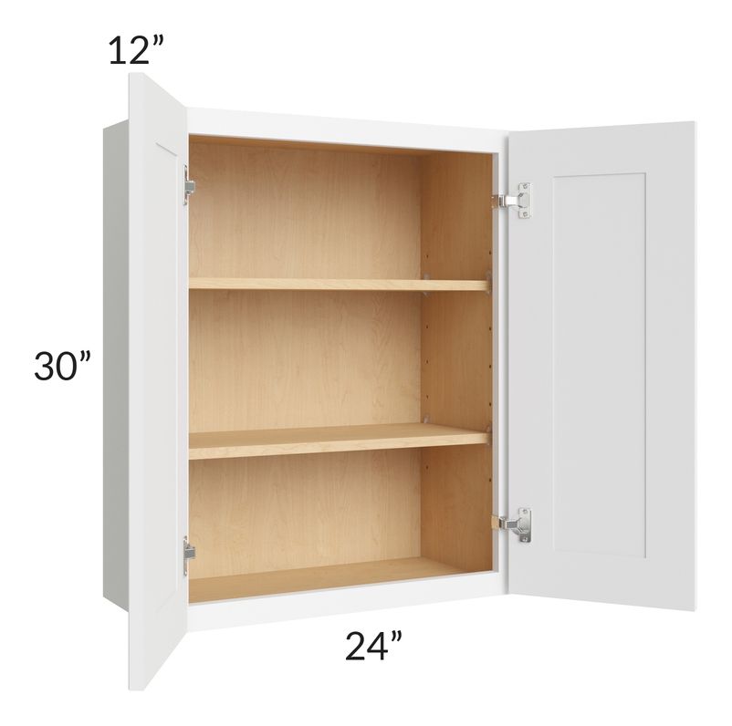 RTA Brilliant White Shaker 24" x 30" High Double Door Wall Cabinet with 1 Decorative END Panel