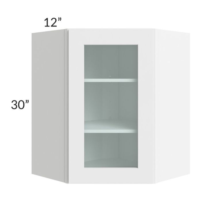 RTA Brilliant White Shaker 24" x 30" Wall Diagonal Corner Cabinet with 2 Decorative END Panels (Prepped for Glass Doors)
