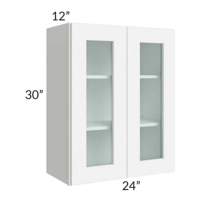 RTA Brilliant White Shaker 24" x 30" Wall Glass Door Cabinet with 2 Decorative END Panels (Prepped for Glass Doors)