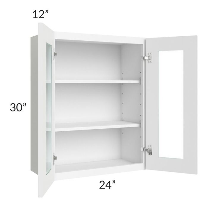 RTA Brilliant White Shaker 24" x 30" Wall Glass Door Cabinet with 2 Decorative END Panels (Prepped for Glass Doors)