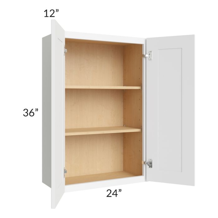 RTA Brilliant White Shaker 24" x 36" High Double Door Wall Cabinet