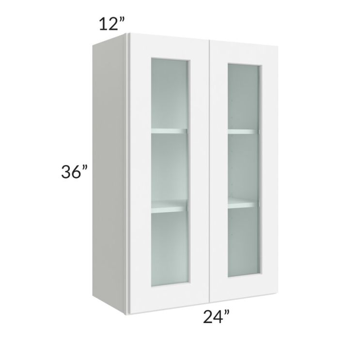 RTA Brilliant White Shaker 24" x 36" Wall Glass Door Cabinet with 1 Decorative END Panel (Prepped for Glass Doors)