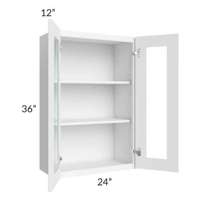 RTA Brilliant White Shaker 24" x 36" Wall Glass Door Cabinet with 1 Decorative END Panel (Prepped for Glass Doors)