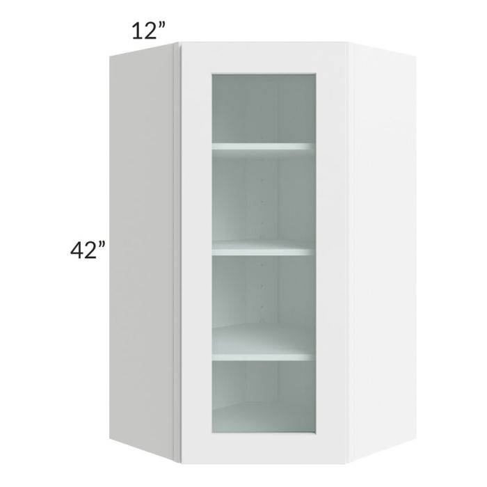 RTA Brilliant White Shaker 24" x 42" Wall Diagonal Corner Cabinet with 2 Decorative END Panels (Prepped for Glass Doors)