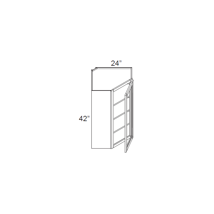 RTA Brilliant White Shaker 24" x 42" Wall Diagonal Corner Cabinet with 2 Decorative END Panels (Prepped for Glass Doors)