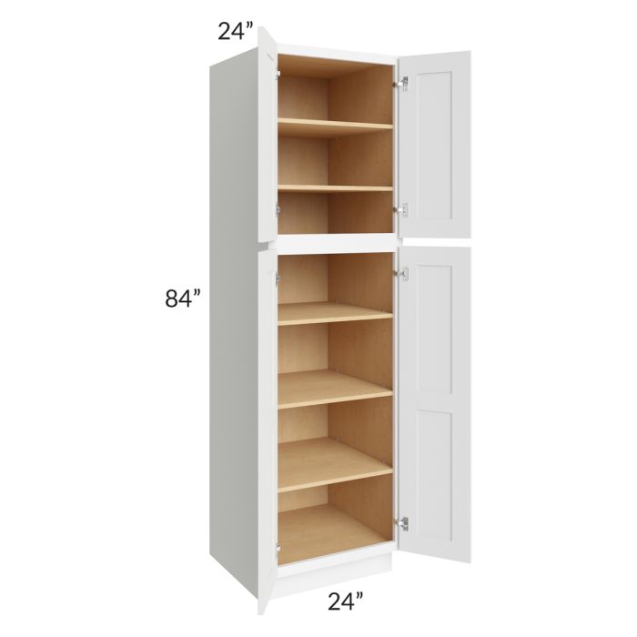 RTA Brilliant White Shaker 24" x 84" x 24" Wall Pantry Cabinet with 1 Decorative End Panel and 2 Rollout Trays