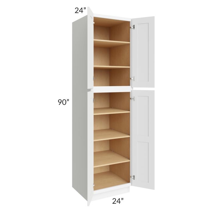 RTA Brilliant White Shaker 24" x 90" x 24" Wall Pantry Cabinet with 1 Decorative End Panel