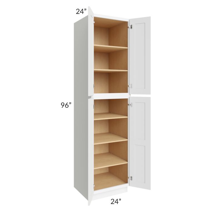 RTA Brilliant White Shaker 24" x 96" x 24" Wall Pantry Cabinet with 2 Decorative End Panels
