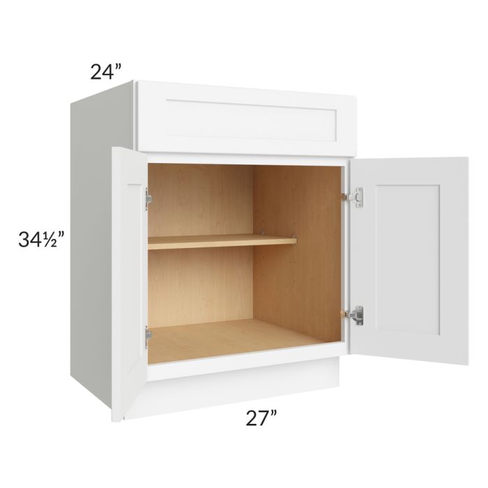 RTA Brilliant White Shaker 27" Base Cabinet with 1 Decorative END Panel and 2 Roll Out Tray