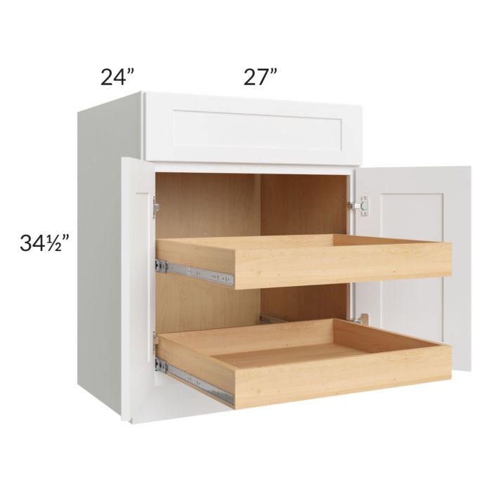RTA Brilliant White Shaker 27" Base Cabinet with 2 Rollout Trays
