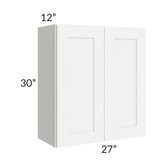 RTA Brilliant White Shaker 27" x 30" High Double Door Wall Cabinet with 1 Decorative END Panel