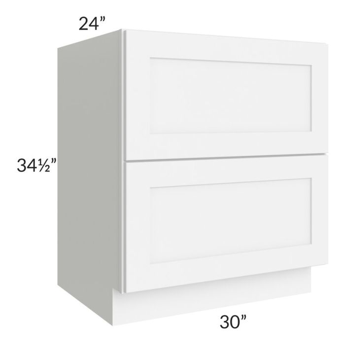 RTA Brilliant White Shaker 30" 2-Drawer Base Cabinet with 1 Decorative END Panel
