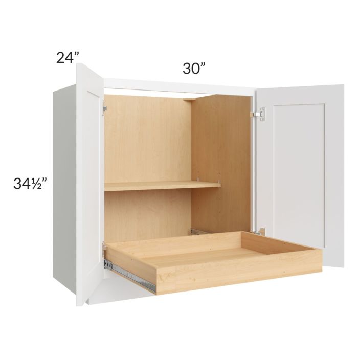 RTA Brilliant White Shaker 30" Full Height Base Cabinet with 1 Rollout Tray