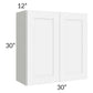 RTA Brilliant White Shaker 30" x 30" High Double Door Wall Cabinet