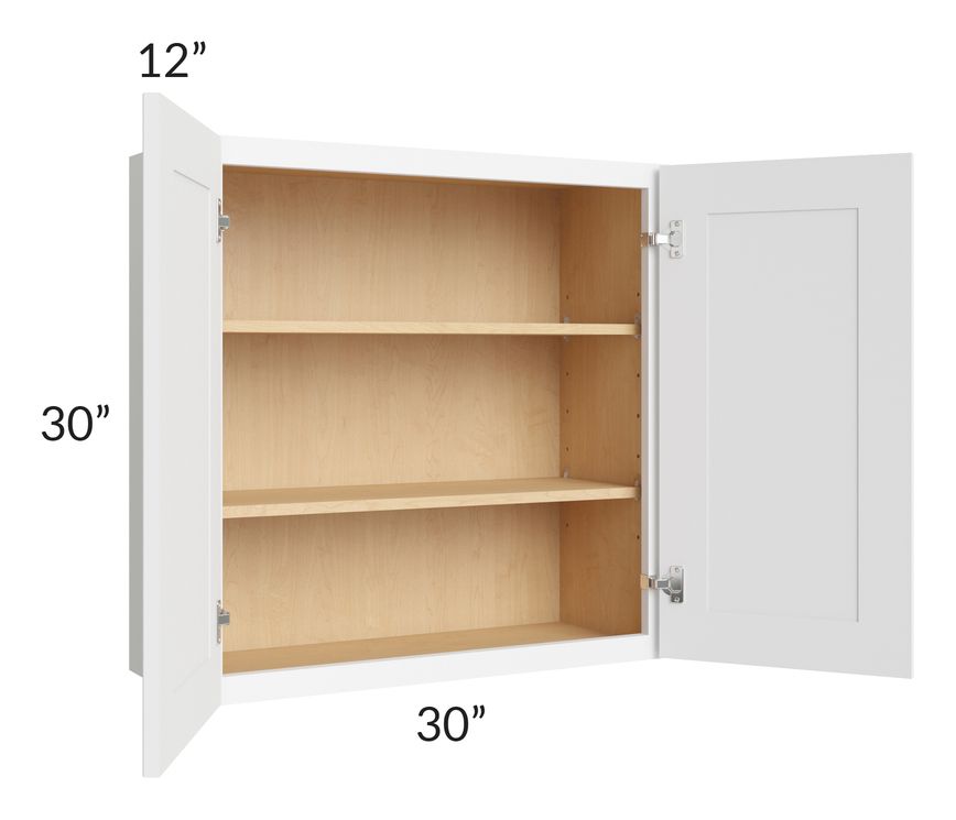RTA Brilliant White Shaker 30" x 30" High Double Door Wall Cabinet