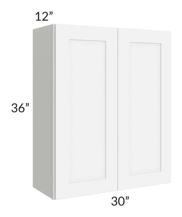 RTA Brilliant White Shaker 30" x 36" High Double Door Wall Cabinet
