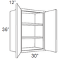 RTA Brilliant White Shaker 30" x 36" High Double Door Wall Cabinet