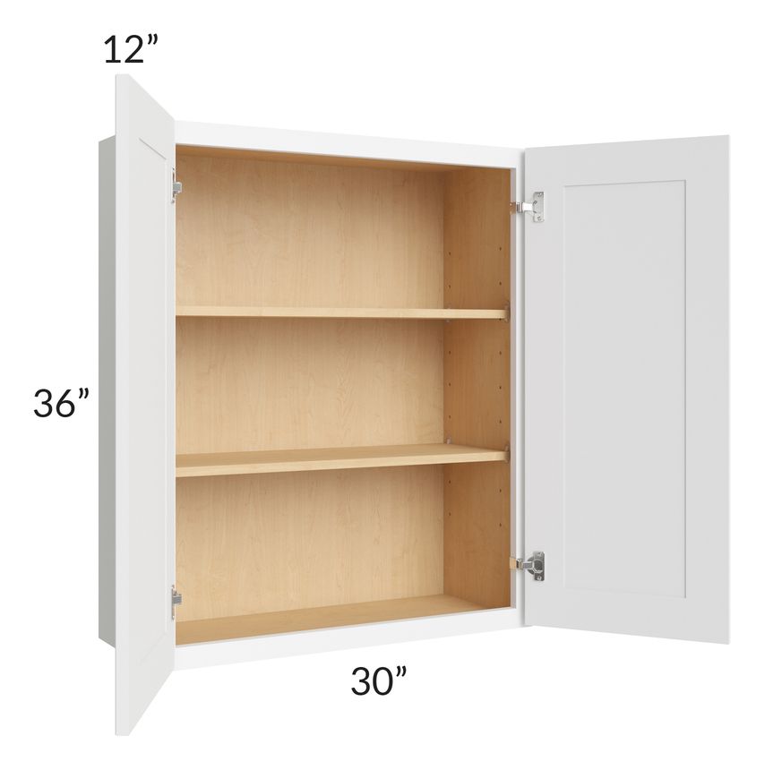 RTA Brilliant White Shaker 30" x 36" High Double Door Wall Cabinet