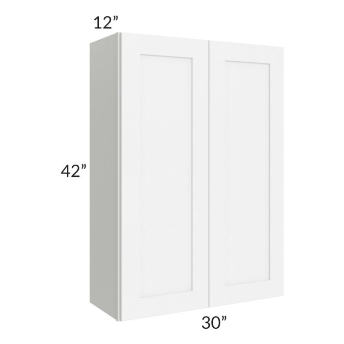 RTA Brilliant White Shaker 30" x 42" High Double Door Wall Cabinet with 1 Decorative END Panel