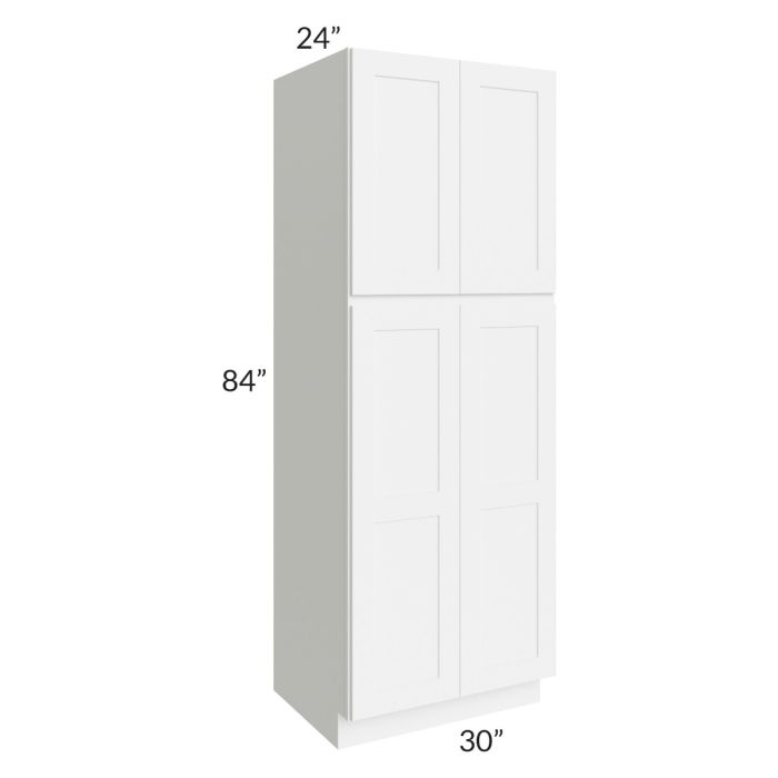RTA Brilliant White Shaker 30" x 84" x 24" Wall Pantry Cabinet with 2 Decorative End Panel and 4 Rollout Trays