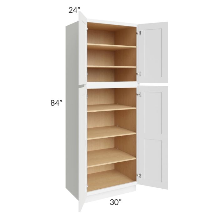 RTA Brilliant White Shaker 30" x 84" x 24" Wall Pantry Cabinet with 3 Rollout Trays