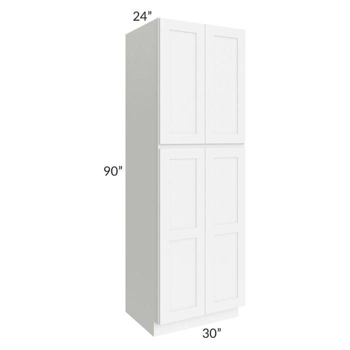 RTA Brilliant White Shaker 30" x 90" x 24" Wall Pantry Cabinet with 2 Rollout Trays