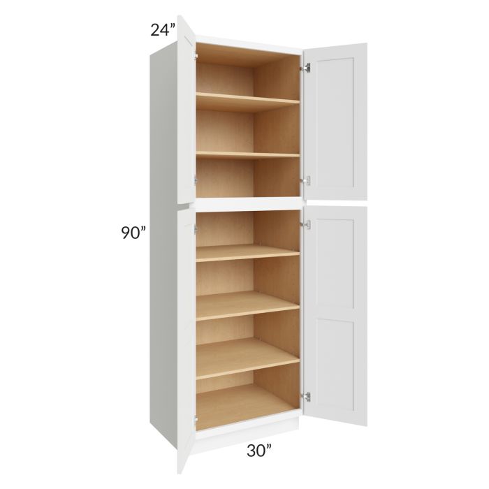 RTA Brilliant White Shaker 30" x 90" x 24" Wall Pantry Cabinet with 2 Rollout Trays