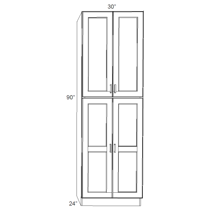 RTA Brilliant White Shaker 30" x 90" x 24" Wall Pantry Cabinet with 4 Rollout Trays