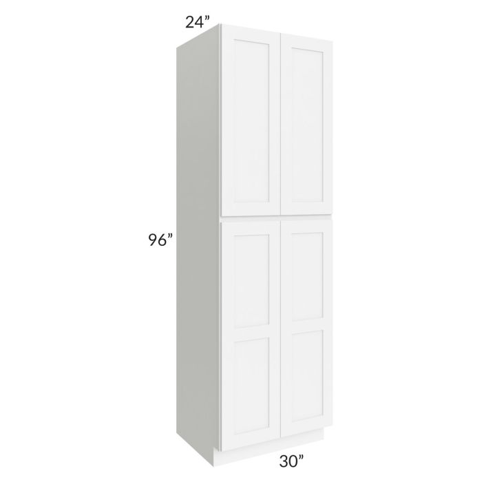 RTA Brilliant White Shaker 30" x 96" x 24" Wall Pantry Cabinet with 2 Decorative End Panel and 3 Rollout Trays