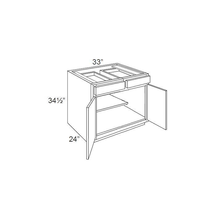 RTA Brilliant White Shaker 33" Base Cabinet with 2 Roll Out Trays