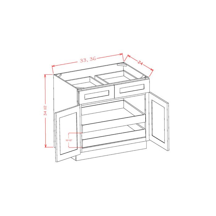 RTA Brilliant White Shaker 33" Base Cabinet with 2 Rollout Trays