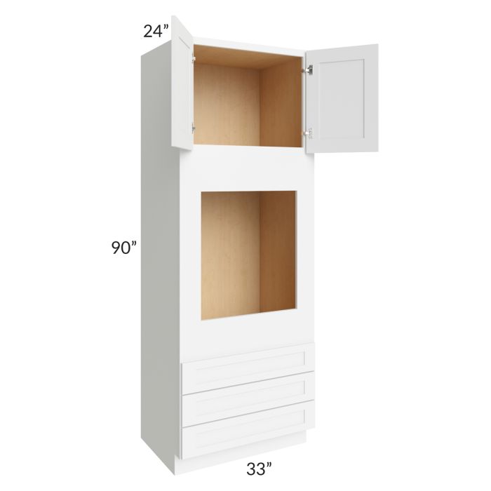 RTA Brilliant White Shaker 33" x 90" x 24" Oven Cabinet with 2 Decorative End Panels