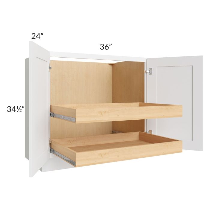 RTA Brilliant White Shaker 36" Full Height Base Cabinet with 2 Rollout Trays