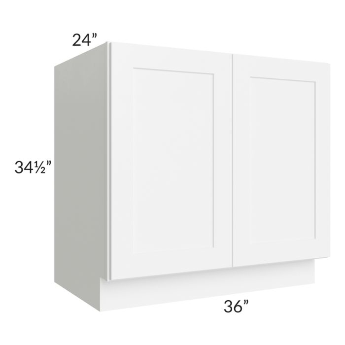 RTA Brilliant White Shaker 36" Full Height Door Base Cabinet with 2 Rollout Trays