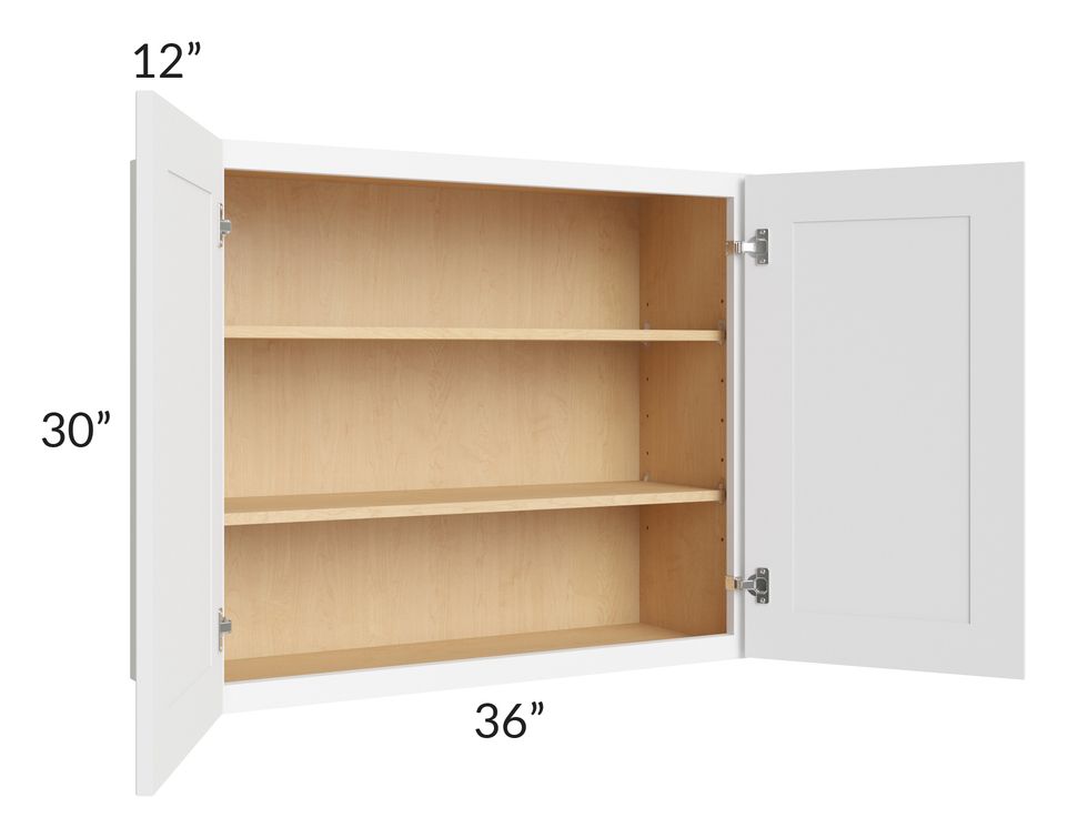 RTA Brilliant White Shaker 36" x 30" High Double Door Wall Cabinet